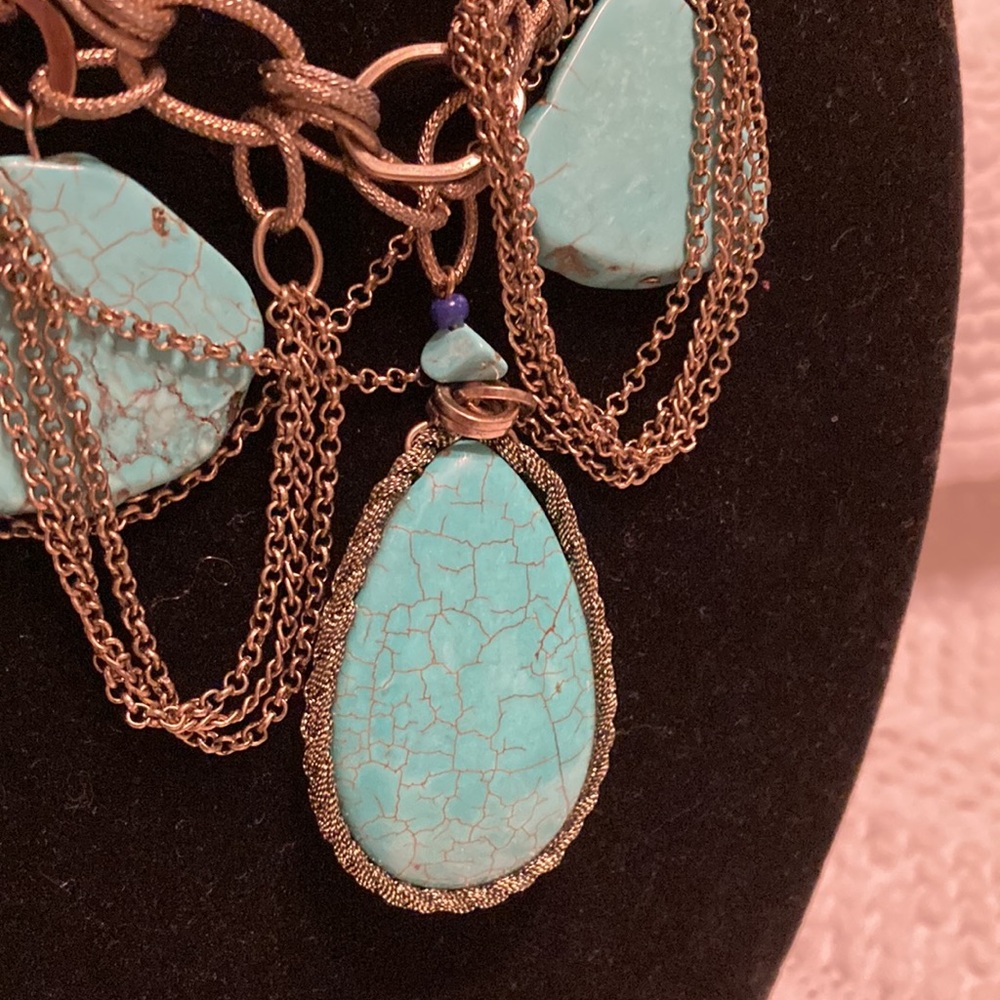 Chico gold tone turquoise necklace. - Picture 2 of 6